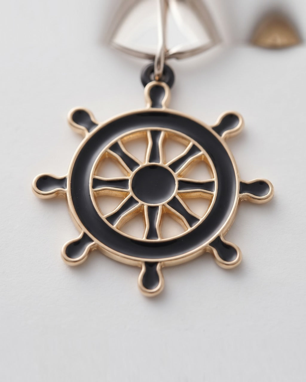 Ship's Wheel Keychain in Black — detail