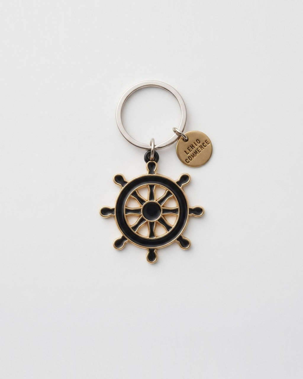 Ship's Wheel Keychain in Black — front
