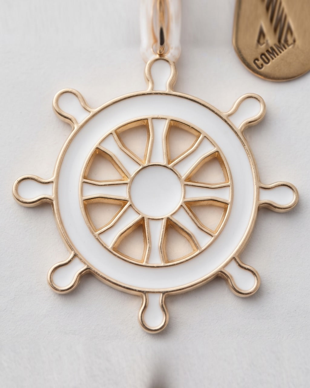 Ship's Wheel Keychain in White — detail