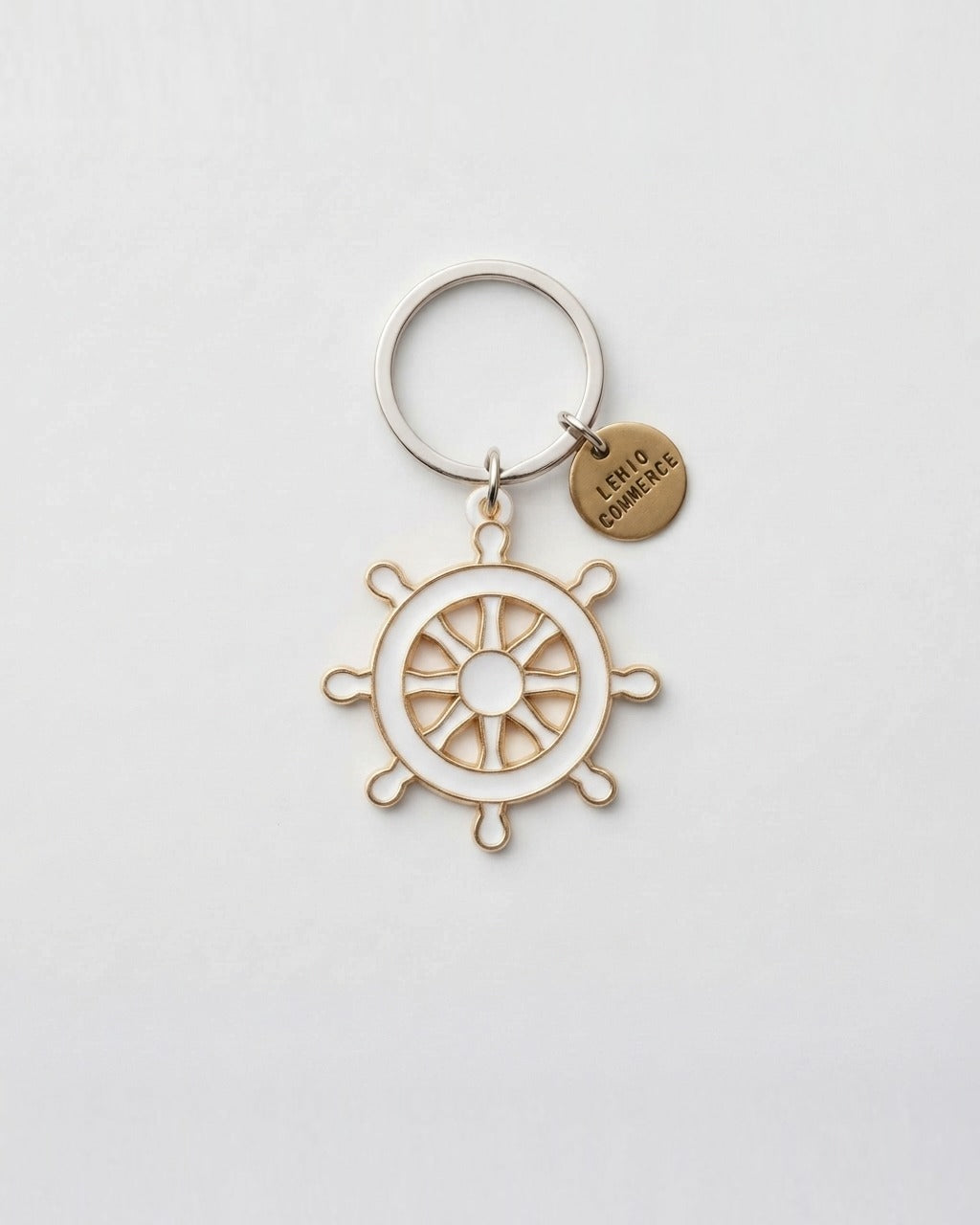 Ship's Wheel Keychain in White — front