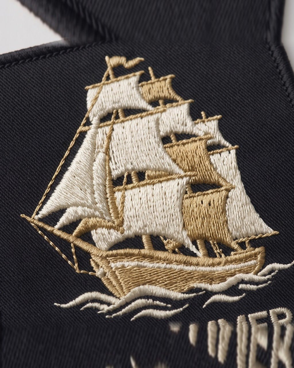 Tall Ship Patch in Black — detail