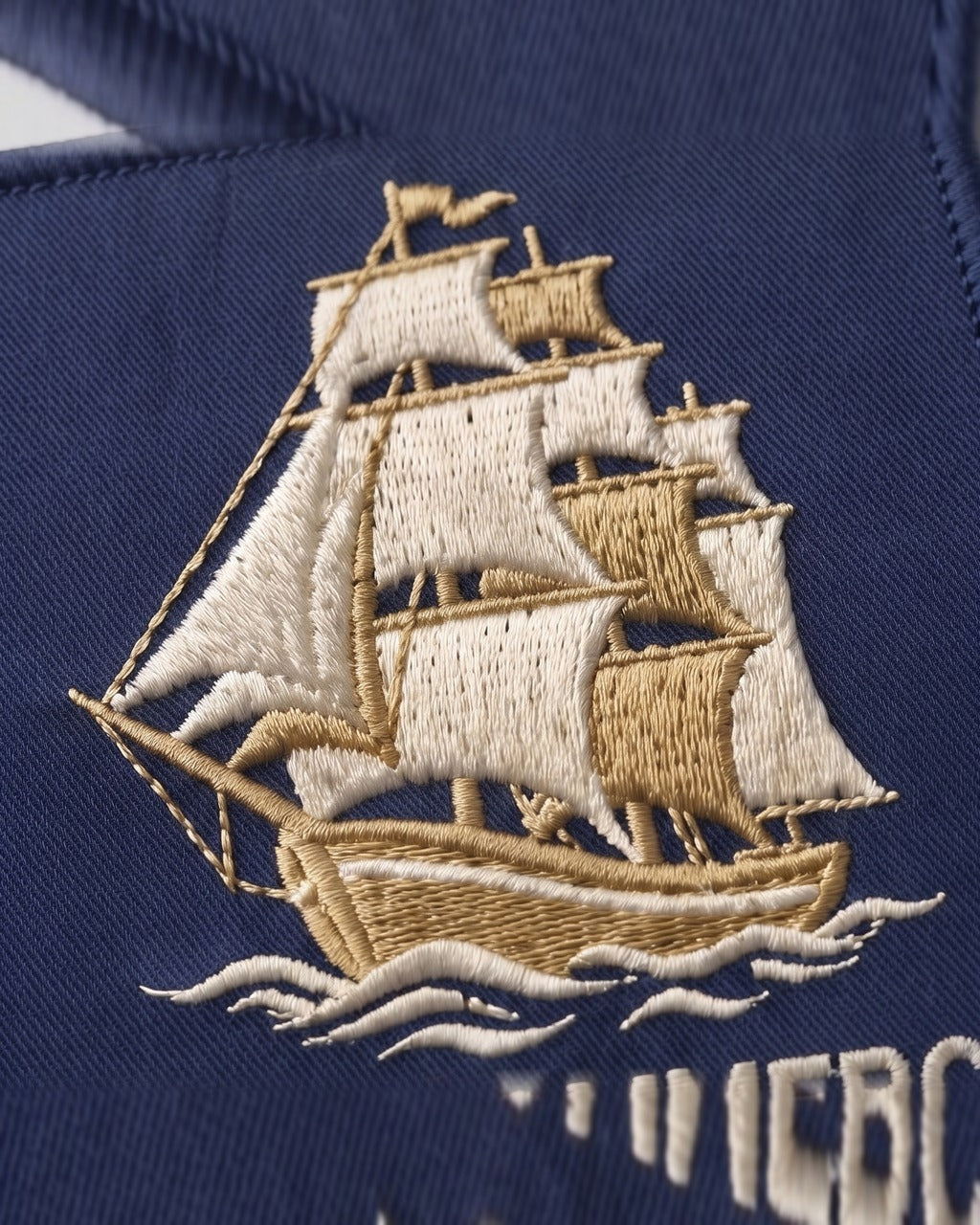 Tall Ship Patch in Navy — detail
