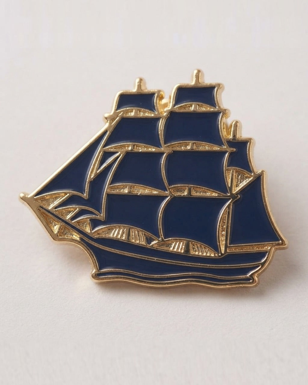 Tall Ship Pin in Navy — detail