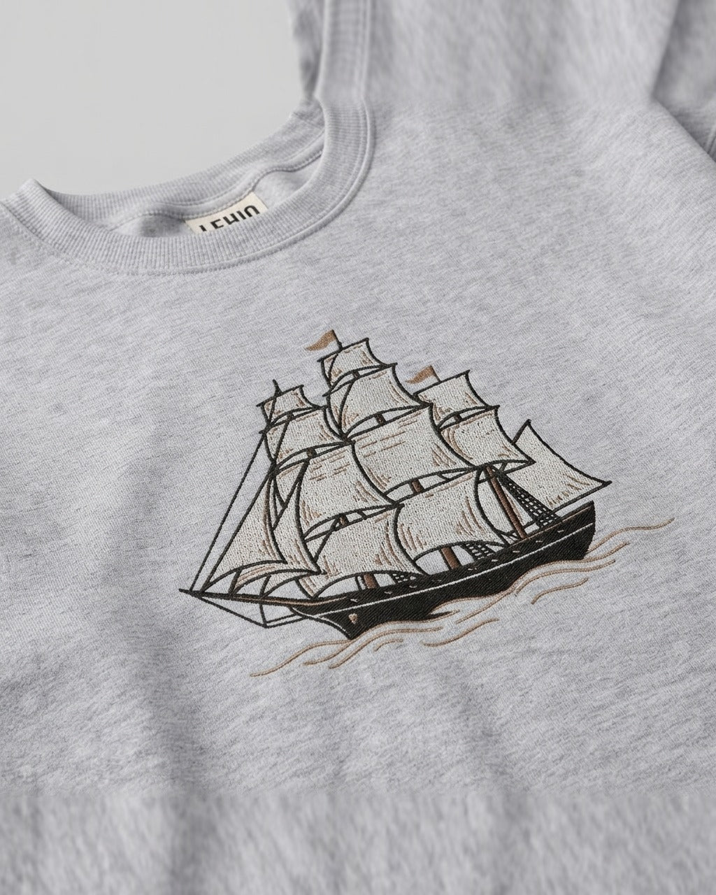 Tall Ship Sweatshirt in Heather Grey — detail
